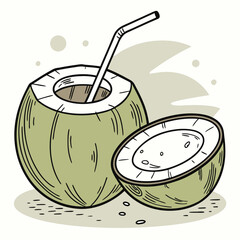 Refreshing Coconut Drink with a Straw – Tropical Summer Vector Illustration