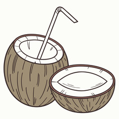Refreshing Coconut Drink with a Straw – Tropical Summer Vector Illustration