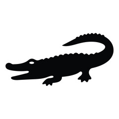 Silhouette illustration of a lurking alligator or crocodile, isolated on white