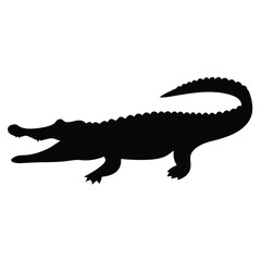 A striking silhouette of a powerful crocodile poised for action on the prowl