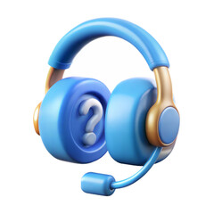 Blue Headset With Question Mark Concept Customer Support 3D Render Illustration