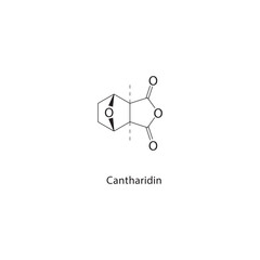 Cantharidin skeletal structure. Terpenoid compound schematic illustration. Simple diagram, chemical formula.