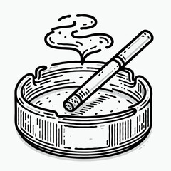 Smoking cigarette in ashtray in vintage sketch style