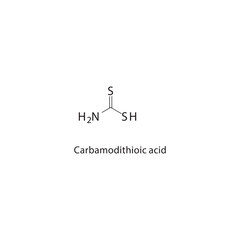 Carbamodithioic acid skeletal structure. Dithioic acid compound schematic illustration. Simple diagram, chemical formula.