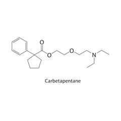 Carbetapentane skeletal structure. Antitussive compound schematic illustration. Simple diagram, chemical formula.