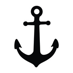 Black silhouette of a nautical anchor with a traditional style for print