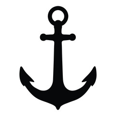 Simple Black Anchor Silhouette with a Ring Ideal for Nautical Designs