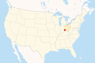 Location Map of the city Hamilton in Ohio, USA. The state is marked orange and the city is highlighted with a red dot. No labels at all.
