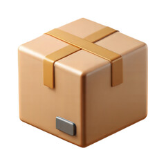 Obraz premium Brown Cardboard Box Package With Golden Straps On White Background Isometric View