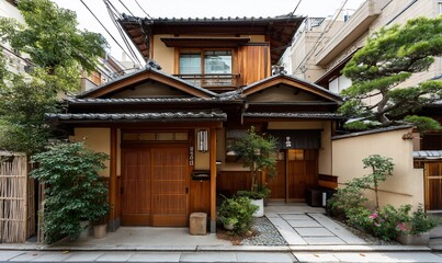 Fototapeta premium Traditional Japanese House in Urban Alley
