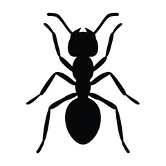 Silhouette Illustration of an Ant with Antennae, Legs, Head, and Abdomen