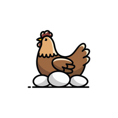 Hen Sitting on Eggs – Farm Animal Illustration for Agriculture, Poultry, and Organic Food Concepts