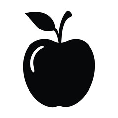 Simple black and white apple illustration with leaf and stem design