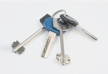 set of various keys on keyrings isolated