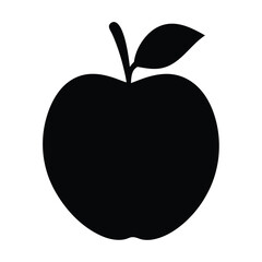 Black apple silhouette with a stem and leaf on a white background