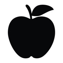 Stylized Black Apple Silhouette with Leaf and Stem on White Background