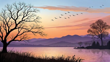 Breathtaking Sunset Over Lake