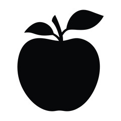 Black Silhouette of an Apple with Two Leaves and a Stem