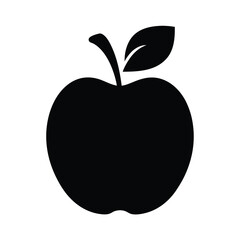 Black silhouette of a simple apple with a stem and leaf
