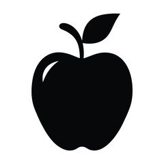 Silhouette of an apple with a leaf and stem on white background