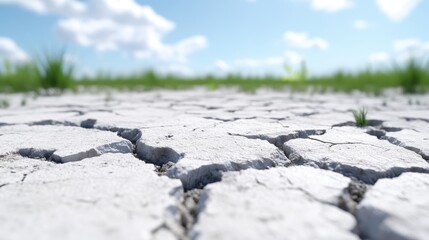 Obraz premium Dry cracked earth with sparse grass