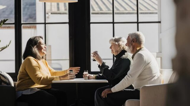 A diverse group of seniors engaged in a spirited discussion each person holding their own small plant or supplement showcasing their individual biohacking journeys in a sunlit