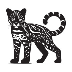 Functional ocelot silhouette vector tailored for clarity at small scales – ocelot silhouette – ocelot vector – ocelot illustration – silhouette of ocelot

