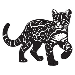 Simplified contour ocelot silhouette vector built for flat-design libraries and symbol sets – ocelot silhouette – ocelot vector – ocelot illustration – silhouette of ocelot

