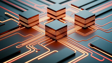 Abstract technology composition with microchips and circuitry  