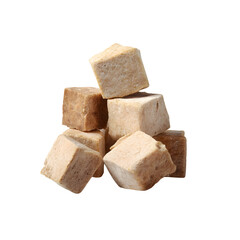 Freeze-dried dog treat cubes chicken isolated on transparent background