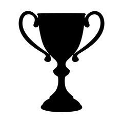 Monochromatic silhouette illustration of a classic trophy cup with elegant handles