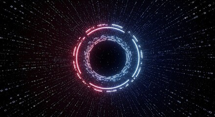 Abstract Glowing Rings with Data Stream Background