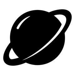 Simplified Black and White Planet Saturn Icon with Rings, Space Element