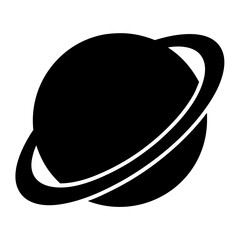 Black and white vector image of a planet with prominent rings