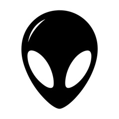 Stylized extraterrestrial alien head with large oval eyes in black silhouette