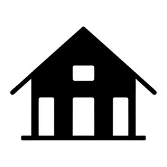 Simple black house icon with three doors and one window illustration
