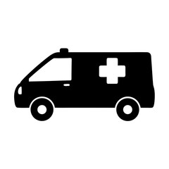 Silhouette of an ambulance with a cross, illustrating medical emergency service