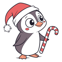 Obraz premium A Penguin wearing a Santa hat and holding a candy stick 