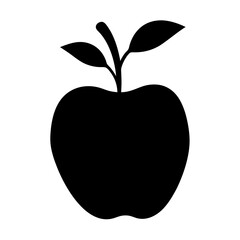 Apple silhouette with stem and leaves against a white background isolated