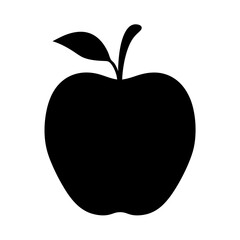Simple black apple silhouette with leaf and stem on a white background