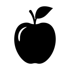 Silhouette of a shiny black apple with stem and a leaf vector