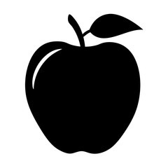 Single black silhouette of a whole apple with stem and leaf