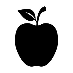 Black silhouette of a perfect apple with a leaf and stem design