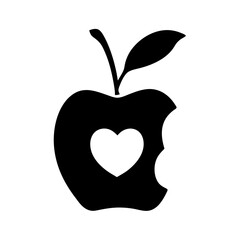 Black Apple Silhouette with a Bite Taken Out and Heart Shape