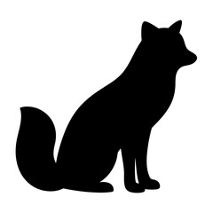 Silhouette of a fox sitting upright facing right in black and white