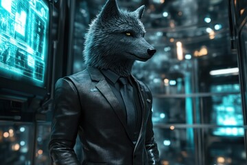 Futuristic catlike humanoid figure