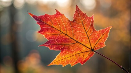 Fototapeta premium Glowing Maple Leaf, Backlit close-up, Fall Colors, nature, autumn