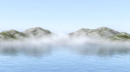 Fototapeta premium Misty mountains reflected in calm water