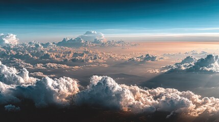 Sky view Clouds in blues and gold at sunset or sunrise