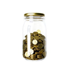glass jar of coins isolated on transparent background